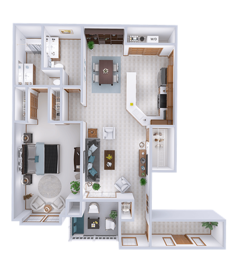 Floor plan for 1 bed, 1.5 baths, 1137 sqft